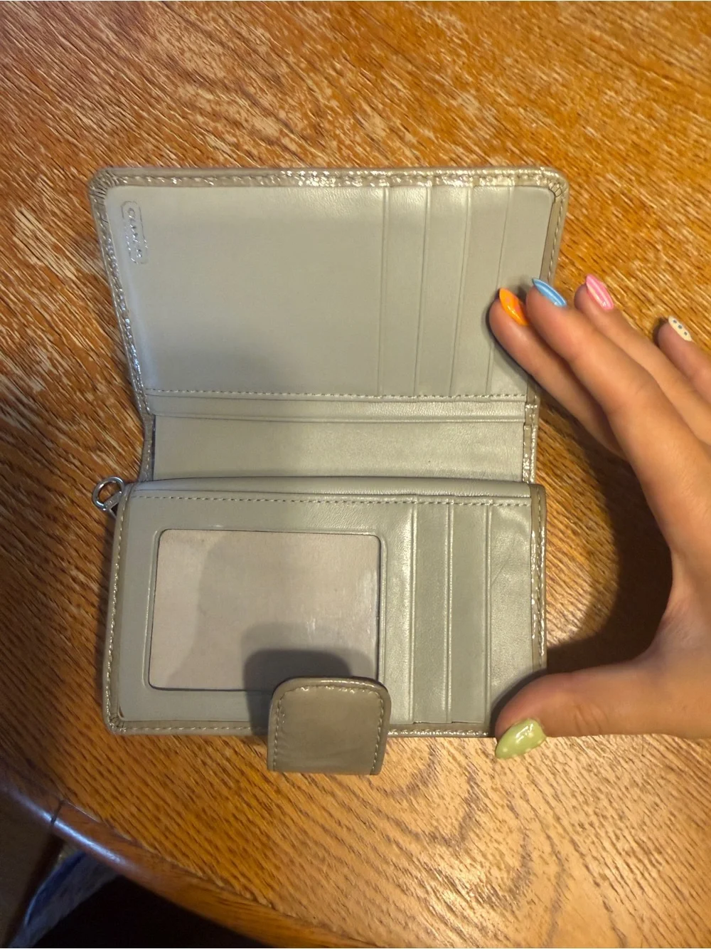 Coach Gray Leather Zip Card Holder with Perforated Logo